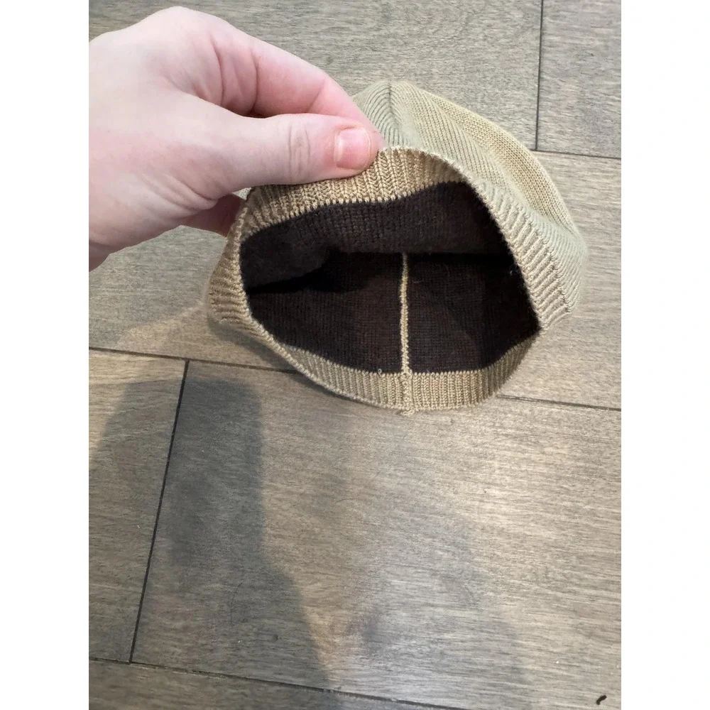 UGG Hat Beanie Toddler One‎ Size Tan Knit Lined Ribbed Cuffed Black Logo Winter
